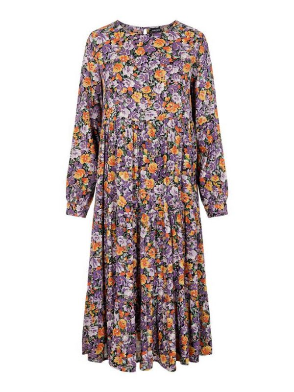 Pieces - purple floral midi dress - Dresscodes